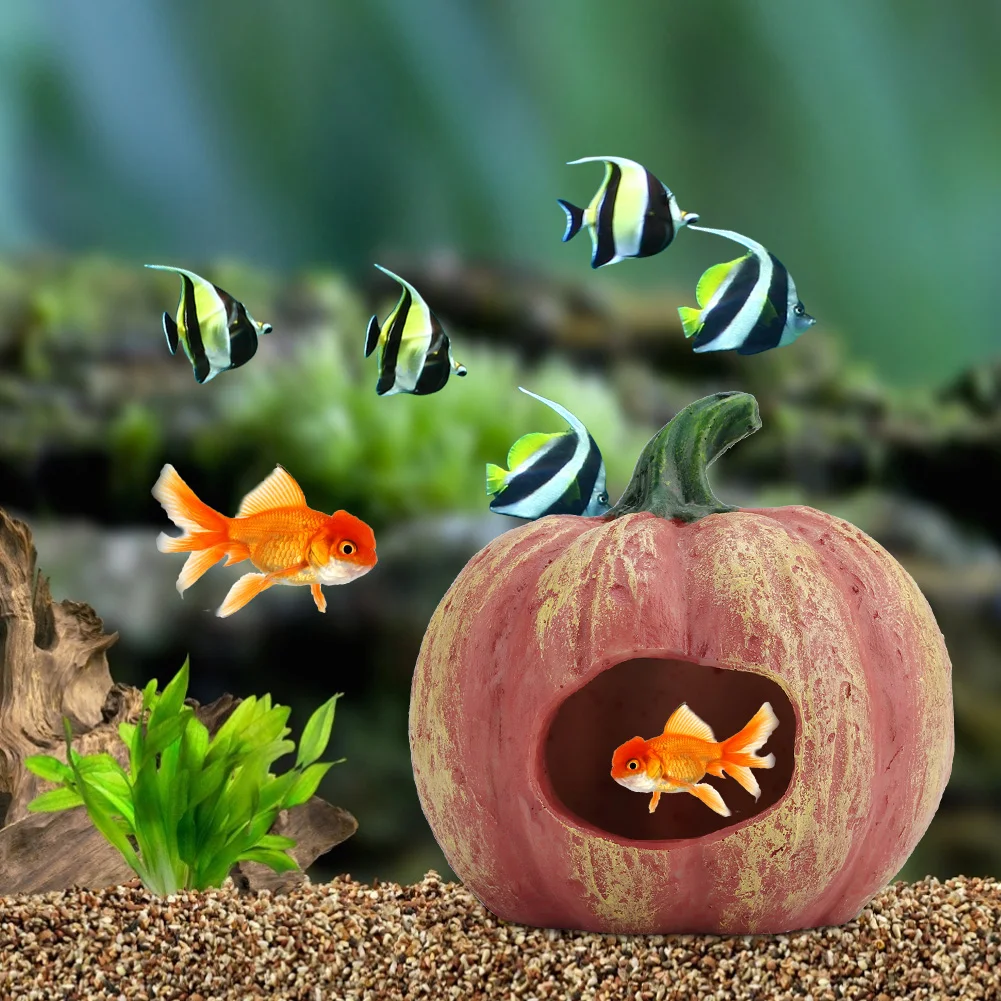 

Aquarium Pumpkin Ornament Resin Simulated Pumpkin House Artificial Hideout Cave For Fish Tank Decor