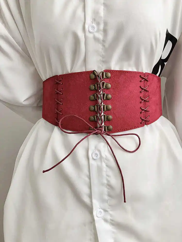 European and American style suede velvet strap waist cincher women's vintage hundred match dress wide waist belt fashion stretch womens dress belt