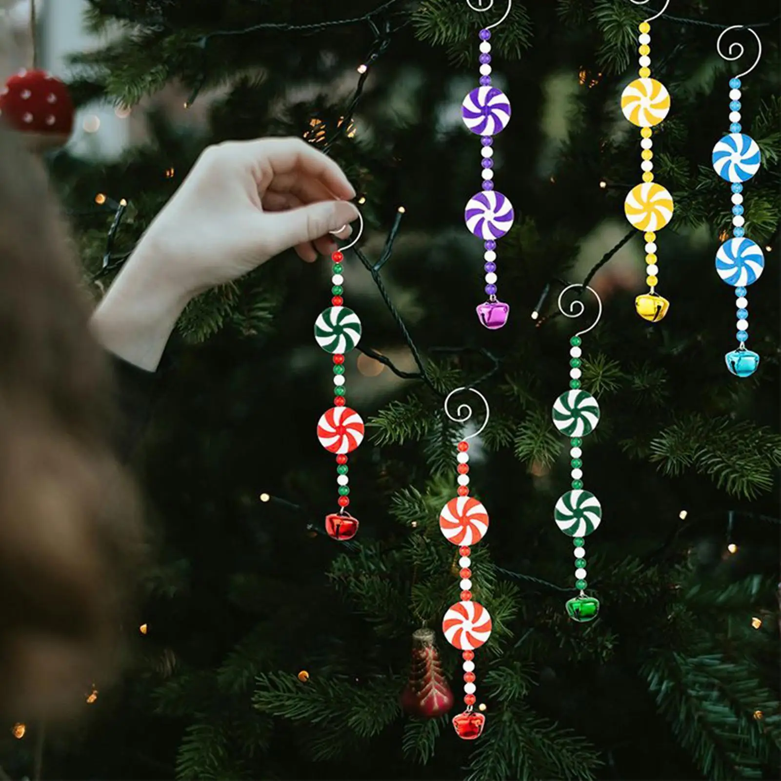 6Pcs Candy Cane for Christmas Tree Colorful Hangable Christmas Tree Decoration Acrylic Candy Cane Lollipop for Living Room