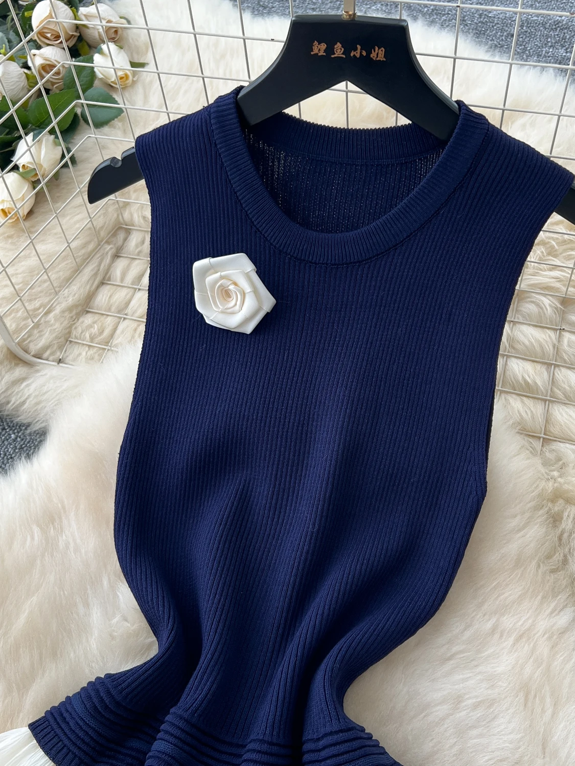 High-End Knitted Floral Contrast Color Svel Layered Cake Dr Women's Long Dr High Waist A-Line Casual Sle Summer...