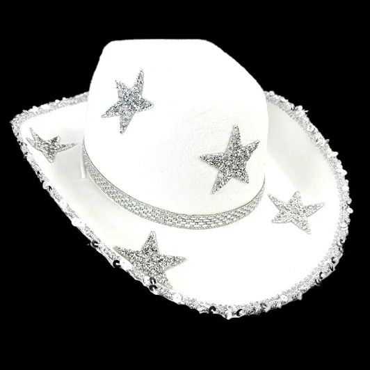 Cowgirl Hats Diamond Glitter Western Hat for Women Fashion Rhinestone Star Wide Brim Cowgirl Caps for Wedding Music Costume Party