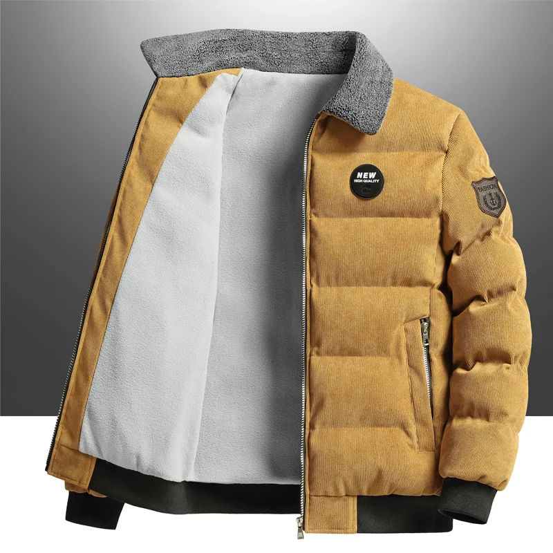 Winter Fleece Jacket Men Parkas Coat Loose Solid Windproof Fur Collar Warm Corduroy Parka Jacket Fashion Casual Windbreaker parka coat,parkas coat