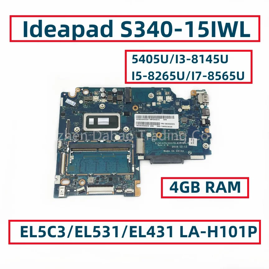 El5C3/El531/El431 La-H101P Per Lenovo Ideapad S340-14Iwl S340-15Iwl Scheda Madre Del Computer Portatile Con Cpu 5405U I3 I5 I7 4Gb-Ram
