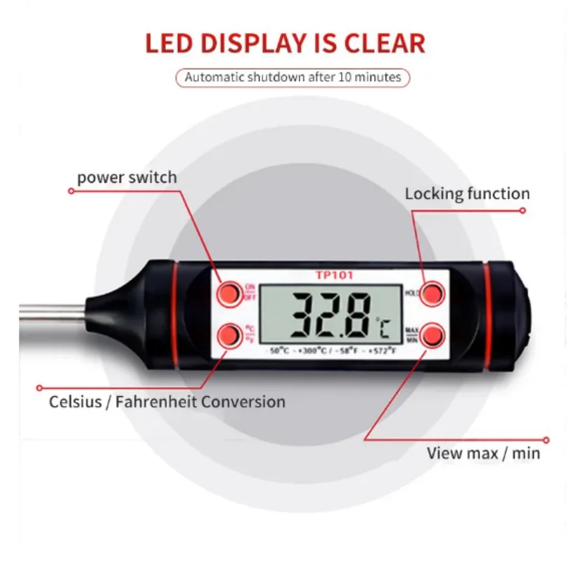 Digital Thermometer Kitchen Food Baking Electronic Probe Type Display Liquid Grill