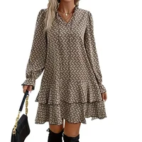 Plus Size 1XL-5XL Women Fashion Print Dress V-neck Casual Long Sleeve Party Flare Sleeve Ruffle Loose Dress - Image 6