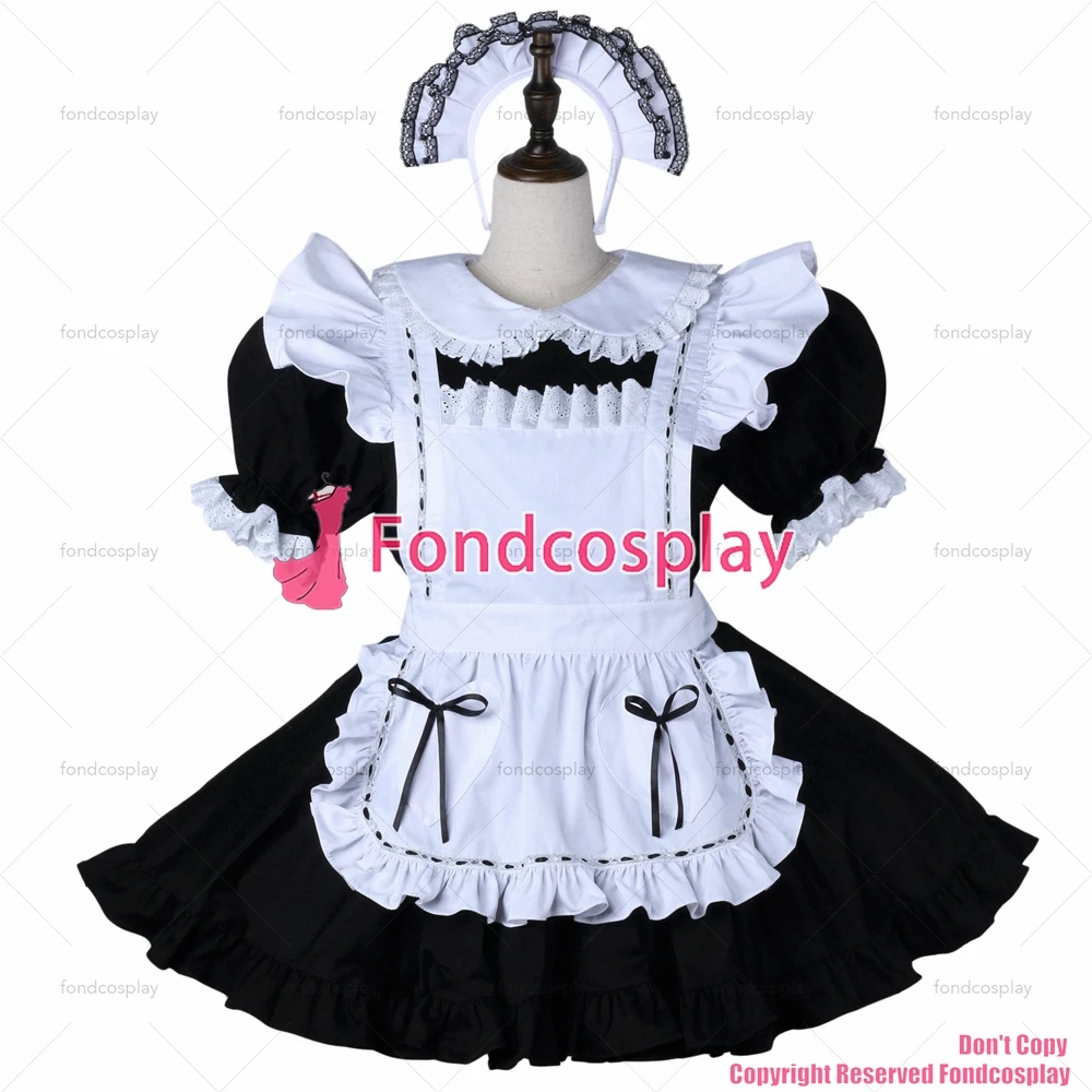 

fondcosplay adult sexy cross dressing sissy maid black cotton dress lockable Uniform white apron costume CD/TV[G2276]