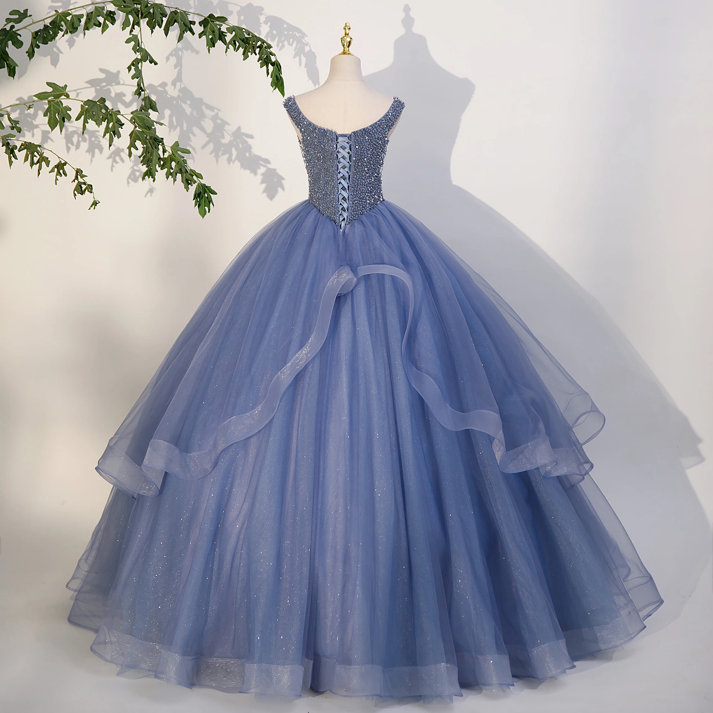 Formal Occasion Quinceanera Dresses 2024 Beaded Gray-blue Ball Gown 15 year Old dress for Young Party Gown Girl Floor Length