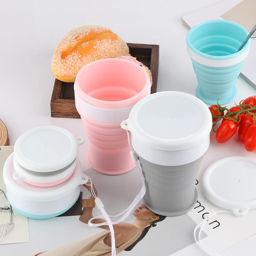 Collapsible Silicone Travel Mug with Lid - Portable, Heat Resistant, and Foldable