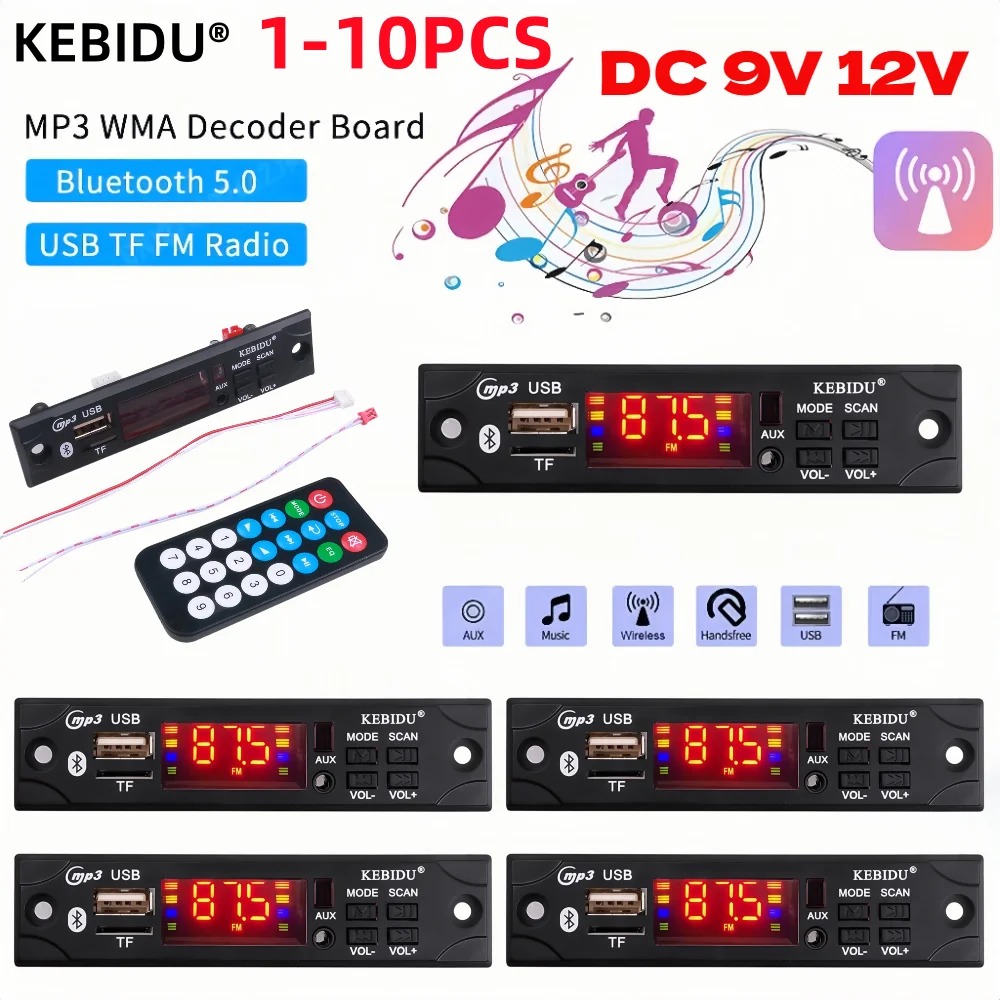 Bluetooth 5.3 Car Kit Wireless MP3 Decoder Board Audio 12V WMA Car Music Player Module Lossless Audio USB AUX TF Radio 1-10PCS