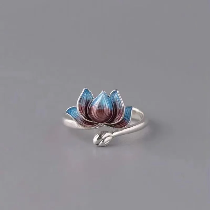 Vintage Lucky Koi Fish Open Ring For Women Fashion Silver Plated Copper Blue Lotus Rabbit Finger Rings Wedding Party Jewelry 5