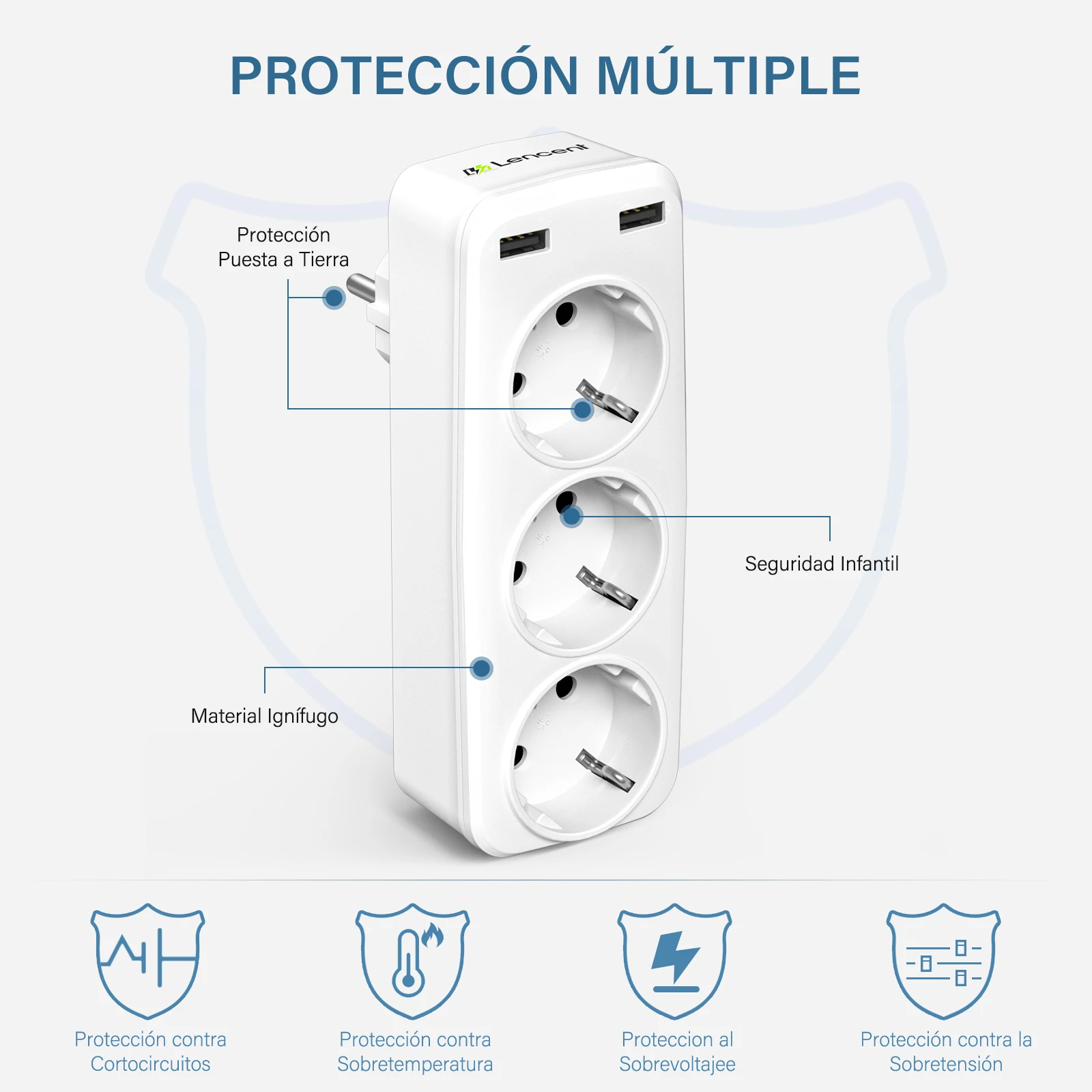 EU Plug 5-in-1 Wall Socket Extender with 3 AC Outlet 2 USB S0455690c247a4f66947a758375ee5fc8V