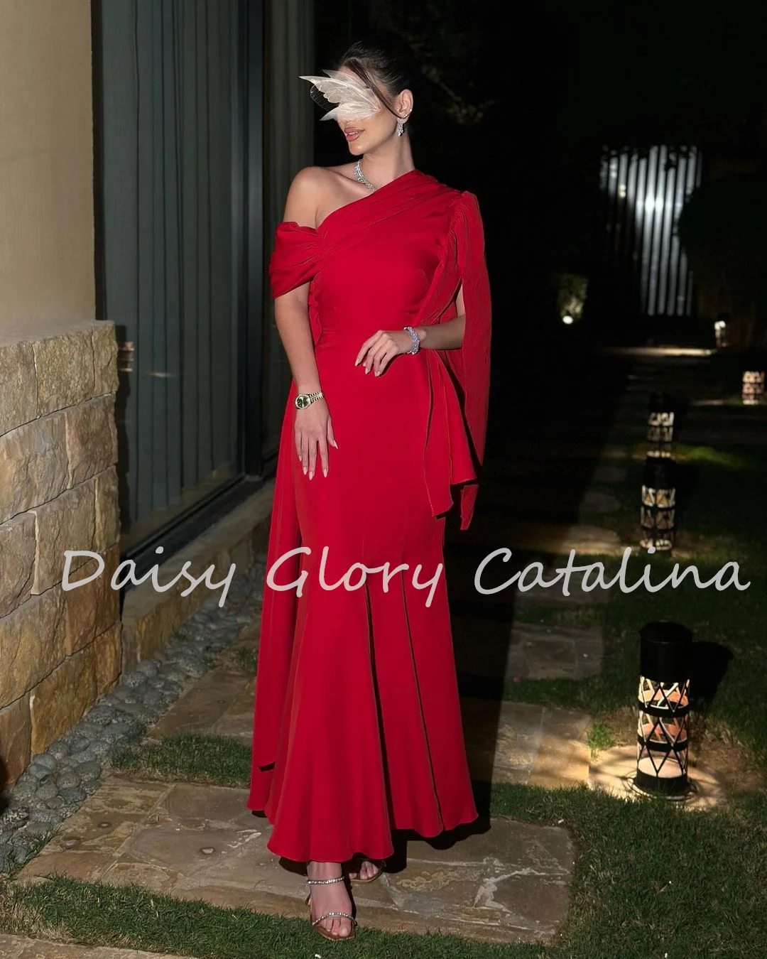 

Red Mermaid Evening Dress Prom Dresses One Shoulder Saudi Arabia Women's Temperament Formal Occasion Dresses Wedding Party Dress