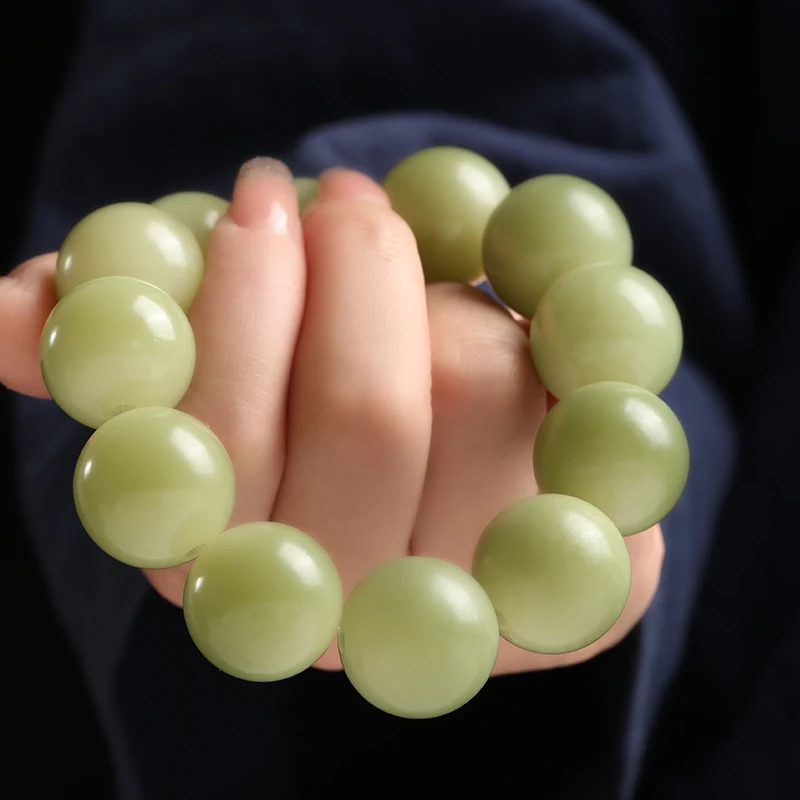 

High Density White Jade Bodhi Root Bracelet Large Size Milk Green Turquoise Wen Play Buddha Bead Hand String for Men and Women
