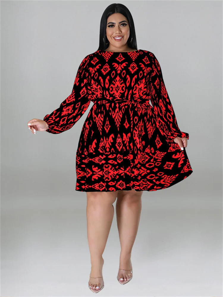 Wmstar Plus Size loose Dresses for Women Long Sleeve Printed  big hrm Africa midi  Dress New Style Fall Wholesale Dropshipping