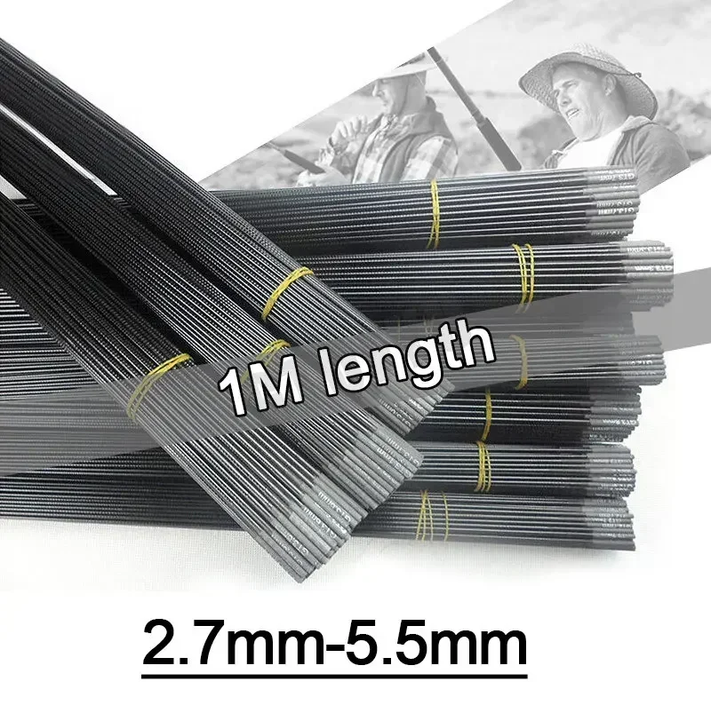 Fishing rod tip Spare sections taiwan fishing rod full size hollow carbon Accessories 2.7mm-7.7mm 5 pieces 100cm 1M sturdy