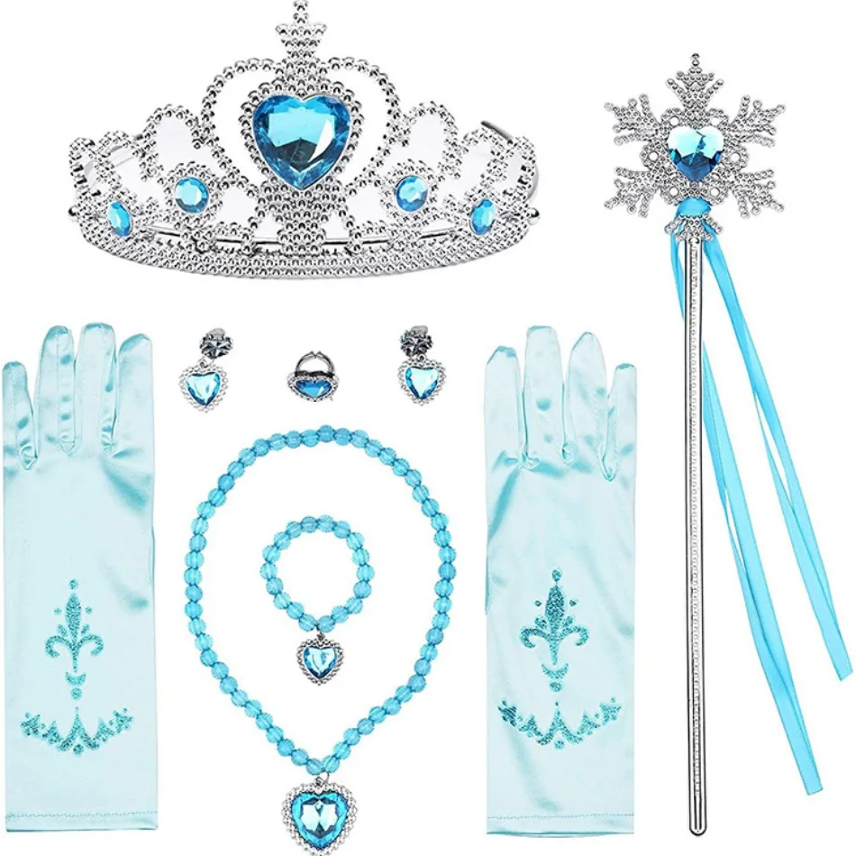 cosplay accessories Girl Elsa Cosplay Accessories Kids Princess Snow Queen Dress Up Jewelry Wand Crown Necklace Earclips Photography Role Play Props