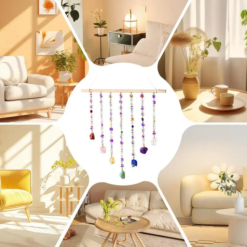 Sun catcher Crystal Wind Chimes With Chain Hanging Handmade Craft Colorful Rainbow Prism Light Catcher Christmas Garden Decor