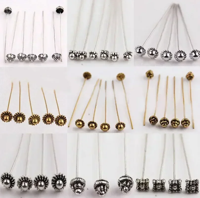 20PcsAntiqueSilverMetalFlowerLongHeadPinsforJewelryMakingDiy