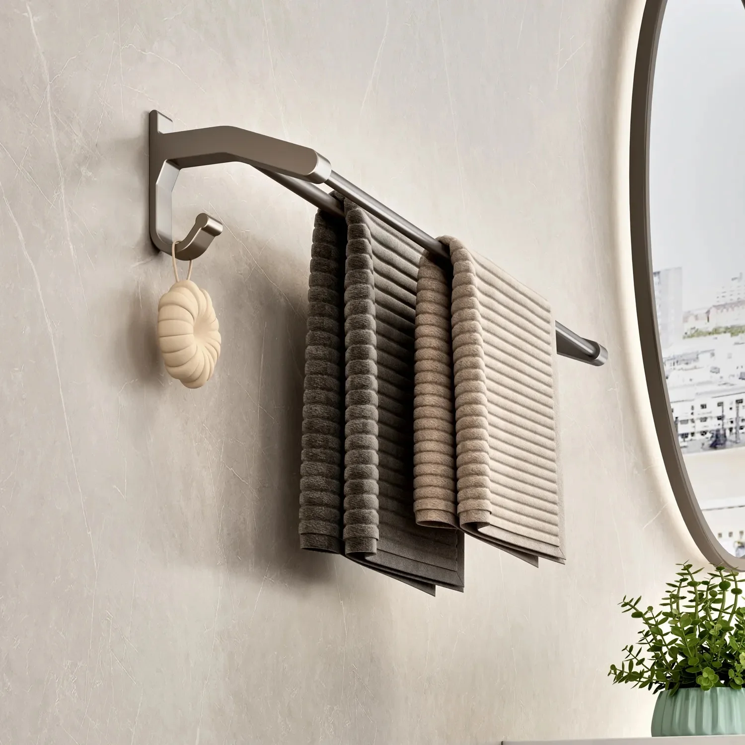 Wall Mounted Bathroom Towel Holder Rack Bar Bath Towel Shelf Storage Rack Shower Hanger With Hook Aluminum Bathroom Accessories