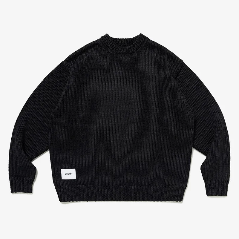 WTAPS 남성용 레터 로고 모직 스웨터, 하라주쿠 빈티지 자수, 느슨한 풀오버, 도시 소년 상의, 남성 의류, 2023 가을 신상
