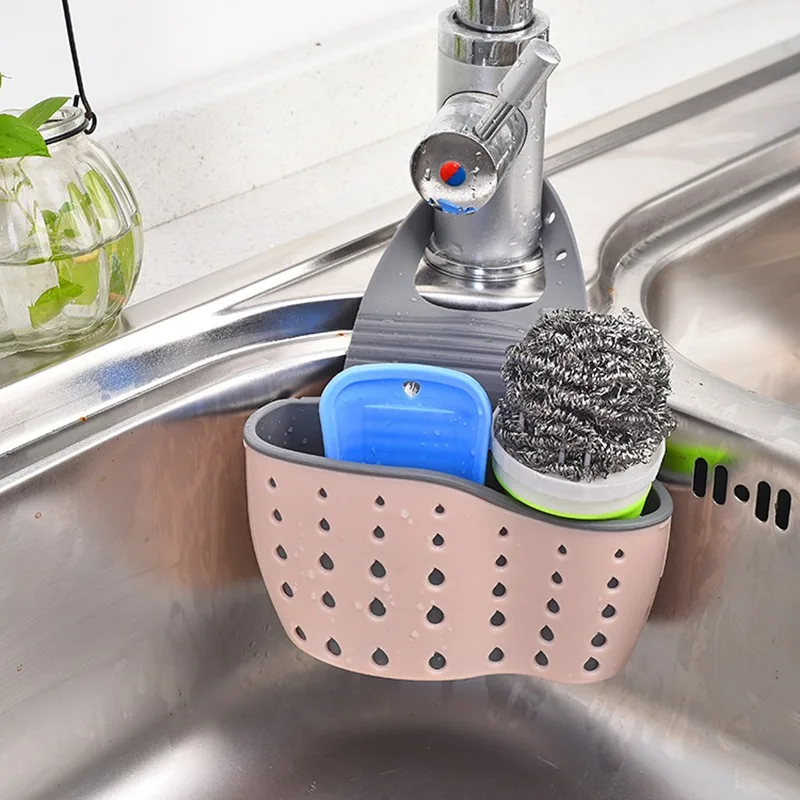 1PC Household Storage Drainage Basket, Kitchen Sink Bracket, Adjustable, Soap Sponge Hanging Drainage Bag, Kitchen Accessories