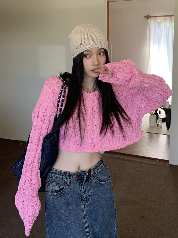 

Женский винтажный вязаный свитер, свободный свитер с длинным рукавом и круглым вырезом, Осень-зима 2022