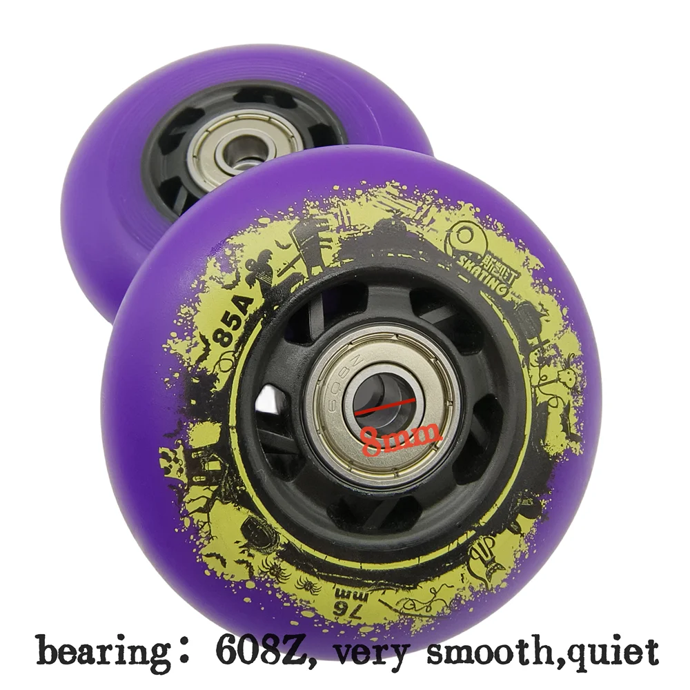 Inline skate wheel skating wheel purple 72mm 76mm 85A bearing 608z smooth quiet 8wheels/lot