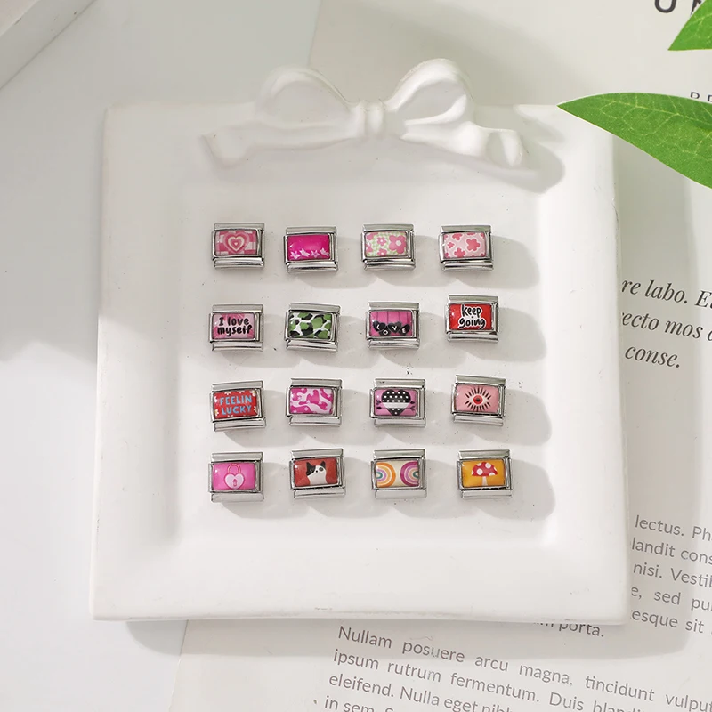 Pink Stainless Steel Charm Link Bracelet Women DIY Making
