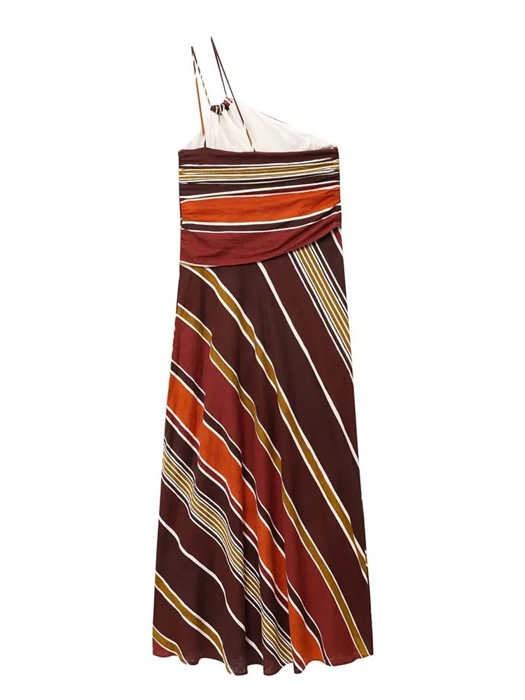 2025 Fashion Backless Halter Striped Print Women Dresses  Fashion Elegant Slim Party High Street Dresses