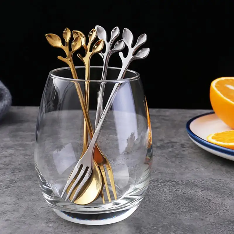 Stainless Steel Flower-shaped Leaf Spoon stainless steel spoons stainless steel spoons forks Coffee Tea Snack Kitchen Tableware Decoration