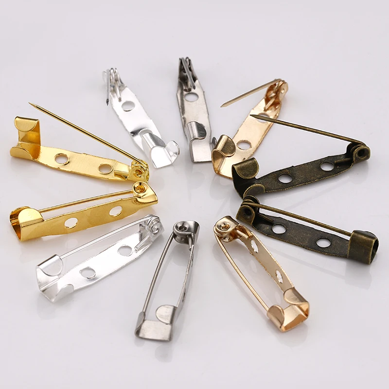 Base de Clip de broche de 15, 20, 25, 30 y 35mm, alfileres de seguridad en blanco, configuración de broche, suministros de joyería DIY, 50 unidades por lote