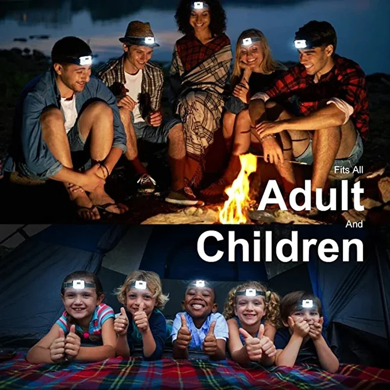 Head Flashlight COB Headlamp LED Headlamp Flashlight Cob Head Light Bright Head Lamp Waterproof with 3 Modes Batteries for Adults Kids Outdoor Camping
