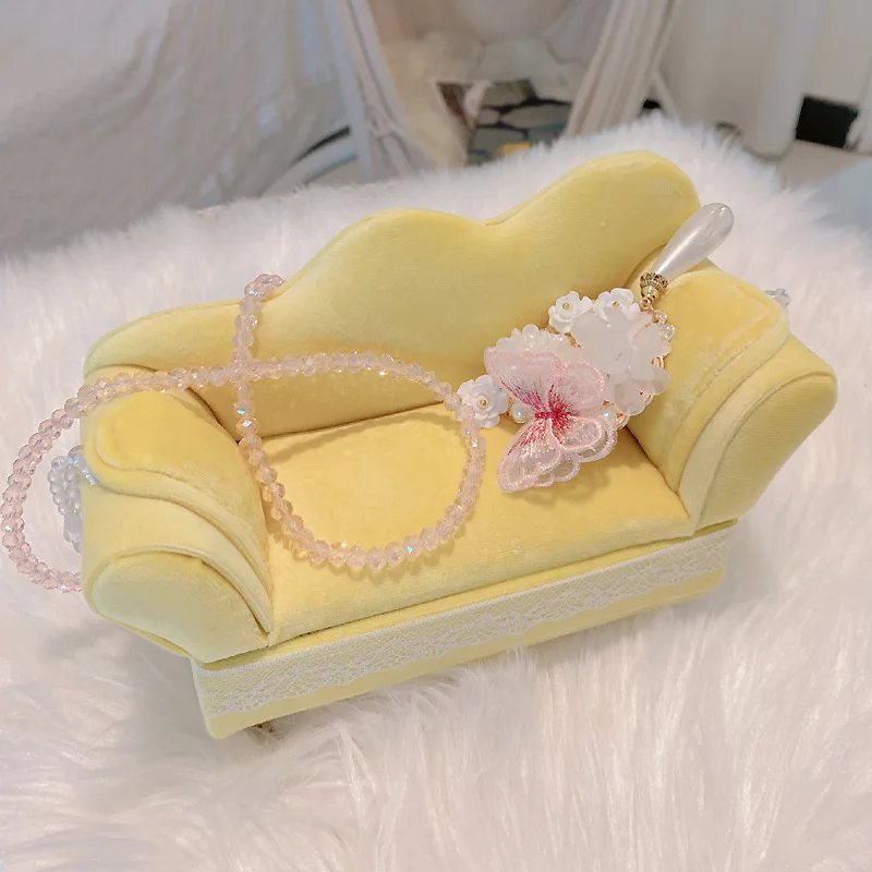 Creative Yellow and Blue Sofa Couch Shape Jewelry Box for Women Girls Holiday Gifts Jewellery Organizer Case Travel Portable
