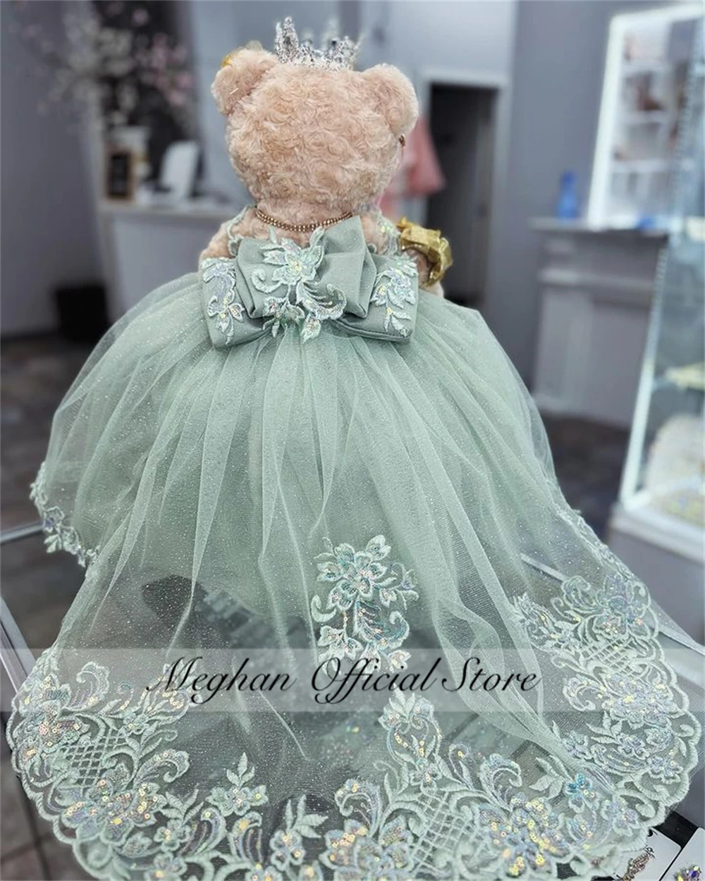 Off The Shoulder Link For Personalized Quinceanera Teddy Bear Dress Exquisite Tiered Appliques Customized Green