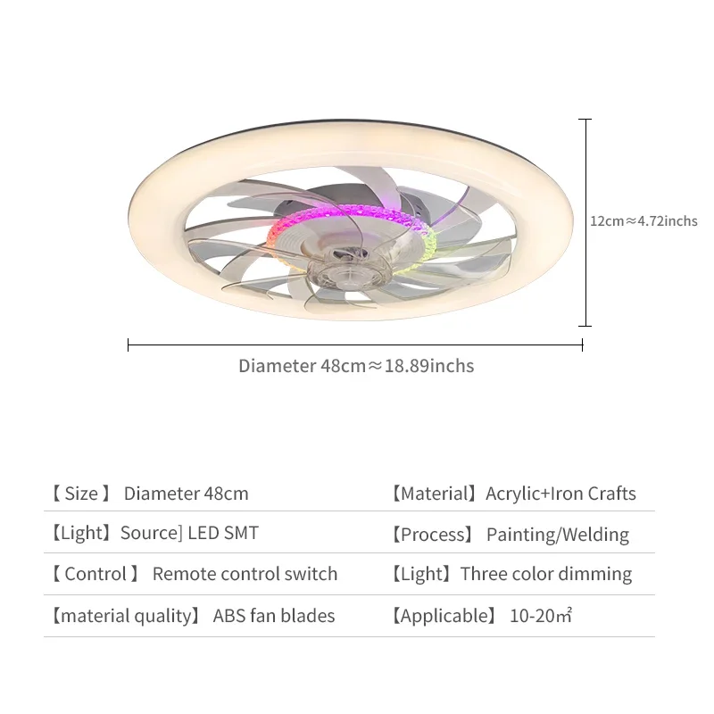 LED Circular Ceiling Fan Light Remote Control Mobile Application Controls RGB Dimming For Living Room And Bedroom Ceiling Light