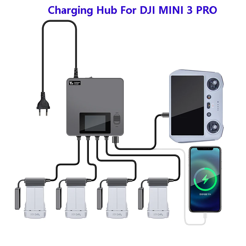 

Зарядное устройство с цифровым дисплеем, 6 в 1, для DJI Mini 3/4 Pro