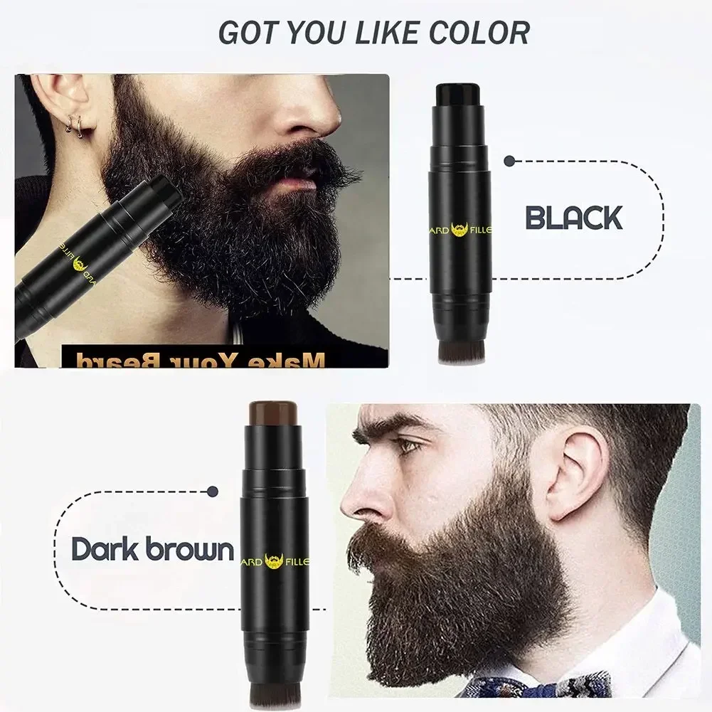 Beard Powder Long-lasting Beard Filling Stick Repair Stamp Waterproof Shaping Pen Brush Fuller Filler Moustache Enhancer Pen