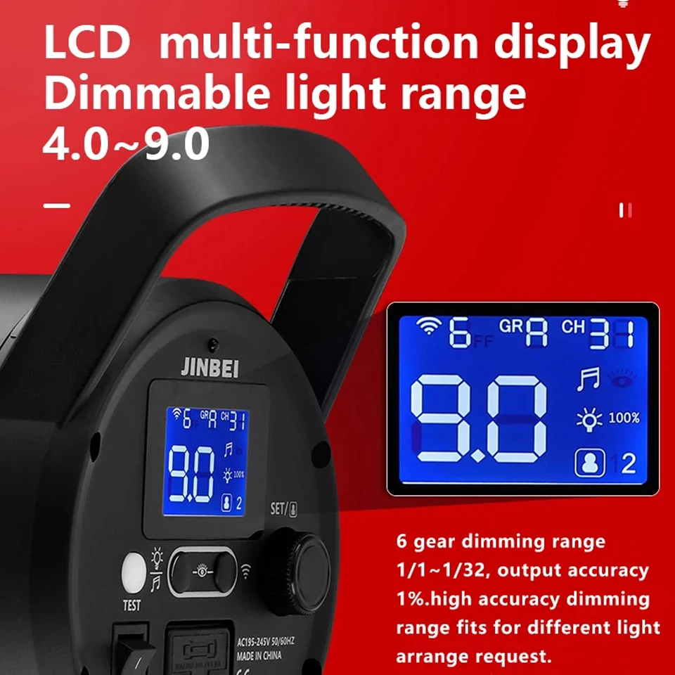 진베이 스파크 400D 400W GN66 재활용 시간 0.9초 스튜디오 플래시 라이트 내장 2.4G 무선 시스템 지원 원격 제어
