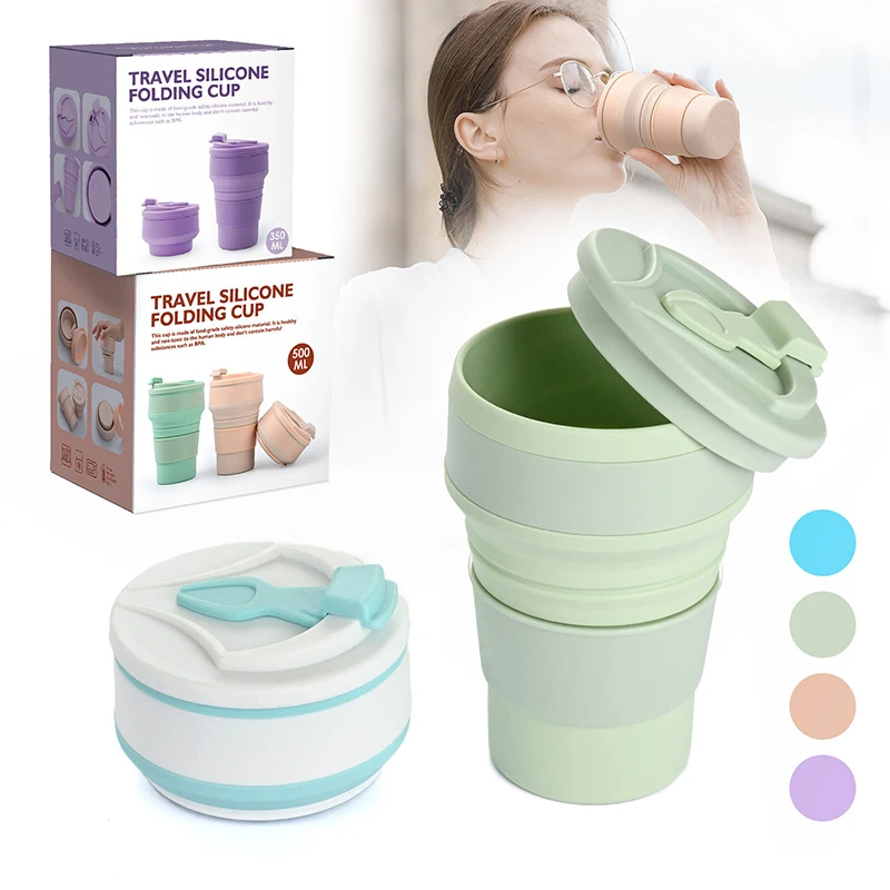 

Foldable Silicone Collapsible Cups Outdoors Travel Drinking Mug Collapsible Water Tea Cup With Lid Resistant High Temperature