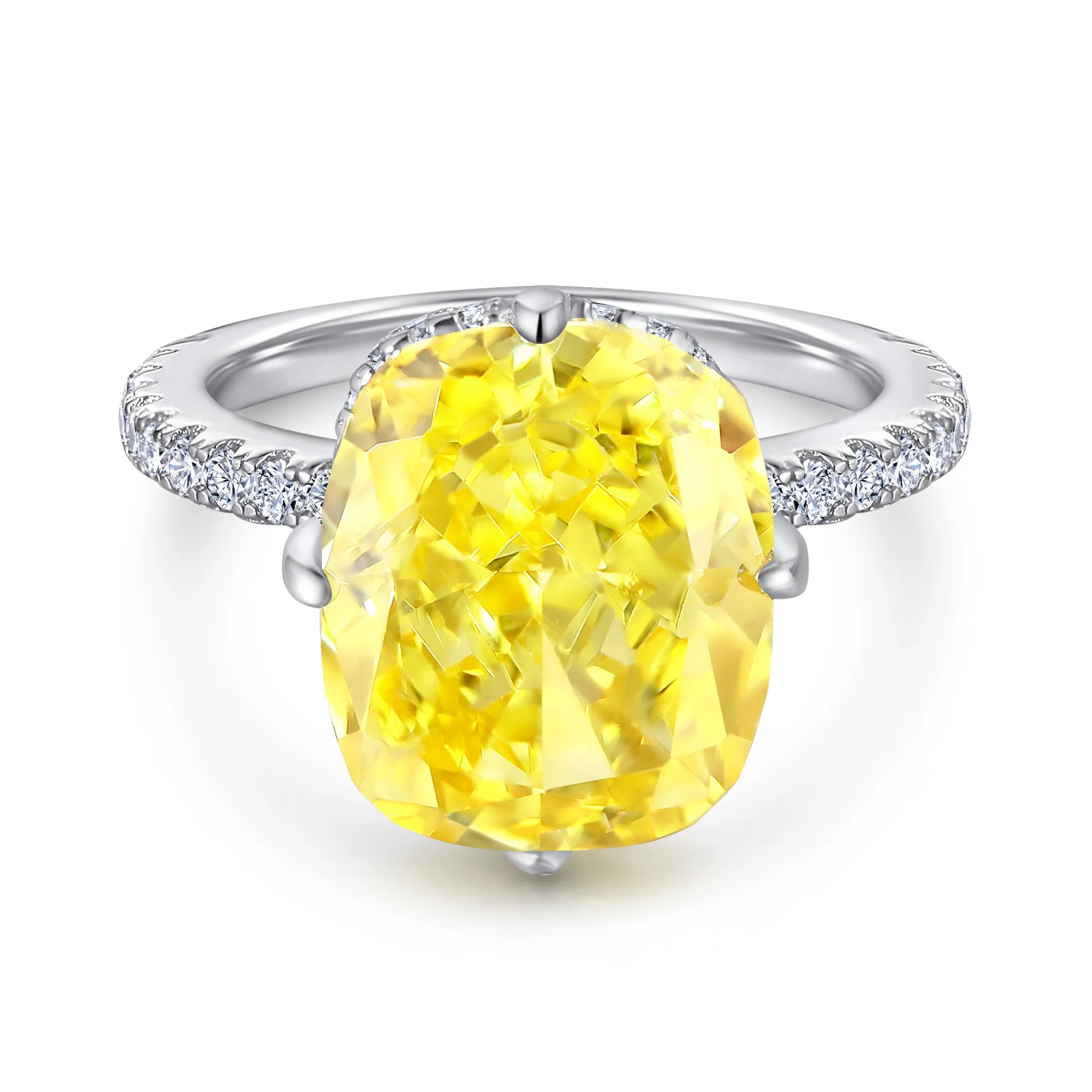 

925 Silver Imitation Yellow Diamond Celebrity, Simple and Advanced Sense, Atmosphere, Fashion, High Carbon Diamond Ring, Female