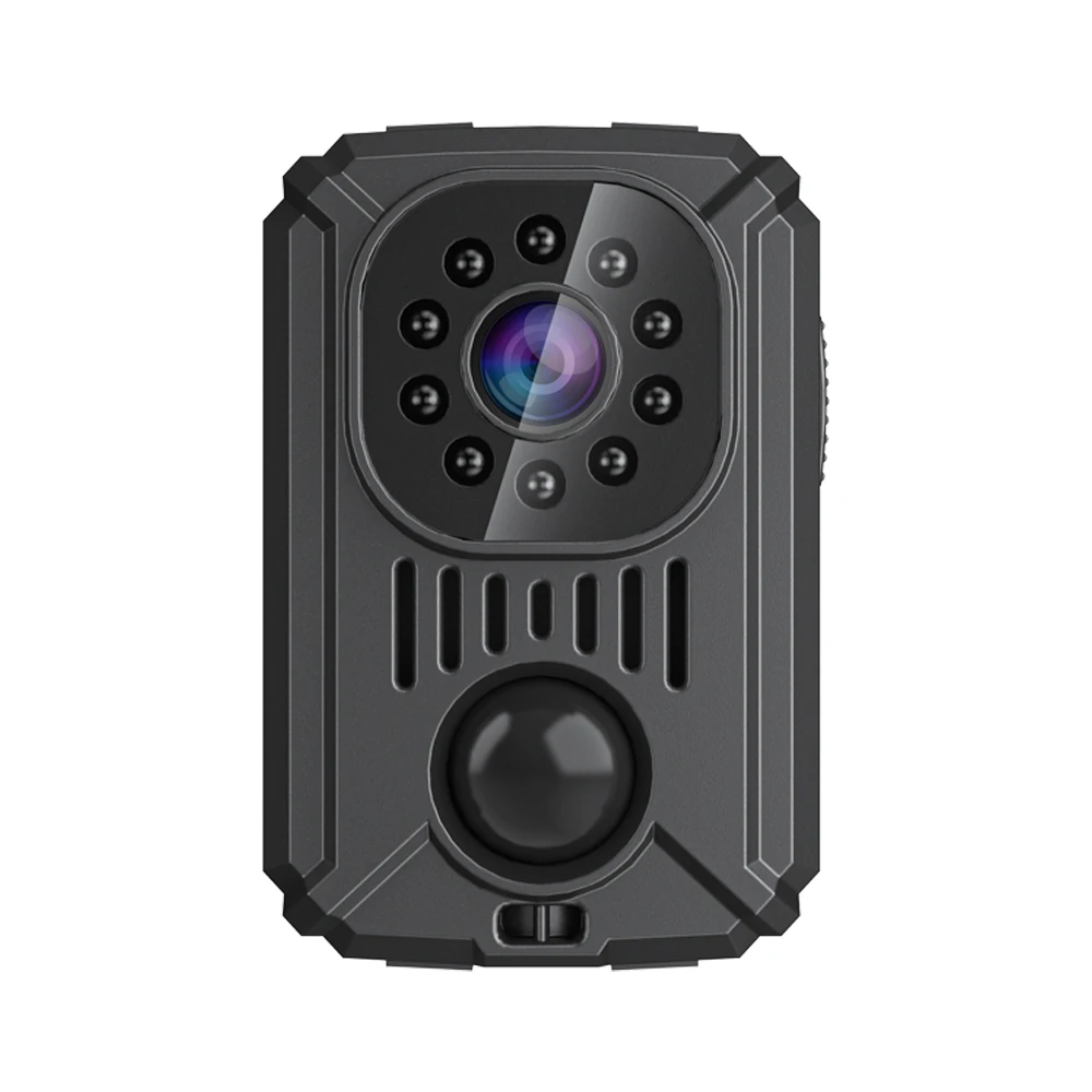 Mini Caméra Espion HD 1080P avec détecteur PIR, vue latérale montrant la batterie 1500mAh et le bouton d'alimentation