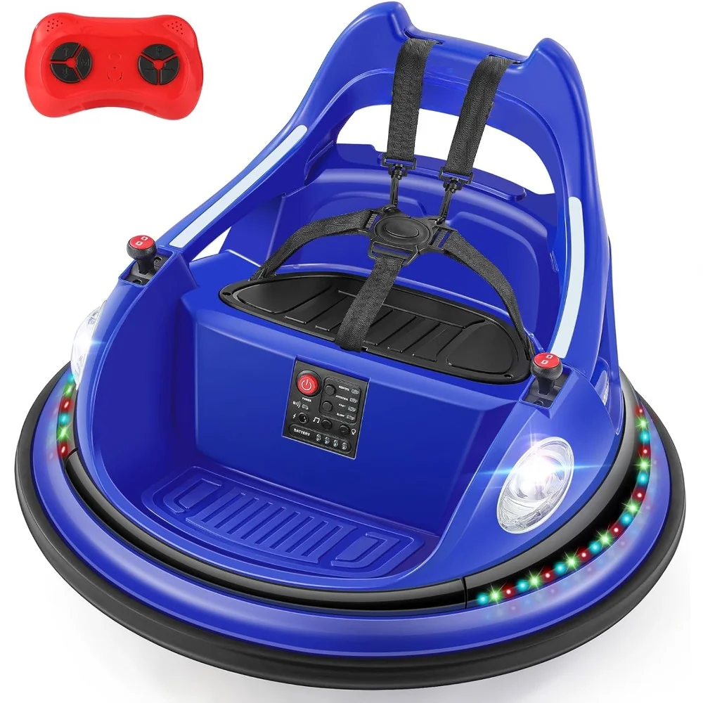 Ride on Bumper Car,1.9MPH Max,12V Battery Car for Kids W/Parent Remote,2-Speed,2 Driving Mode,360&deg;Spin,5 Lighting Mode,Blue