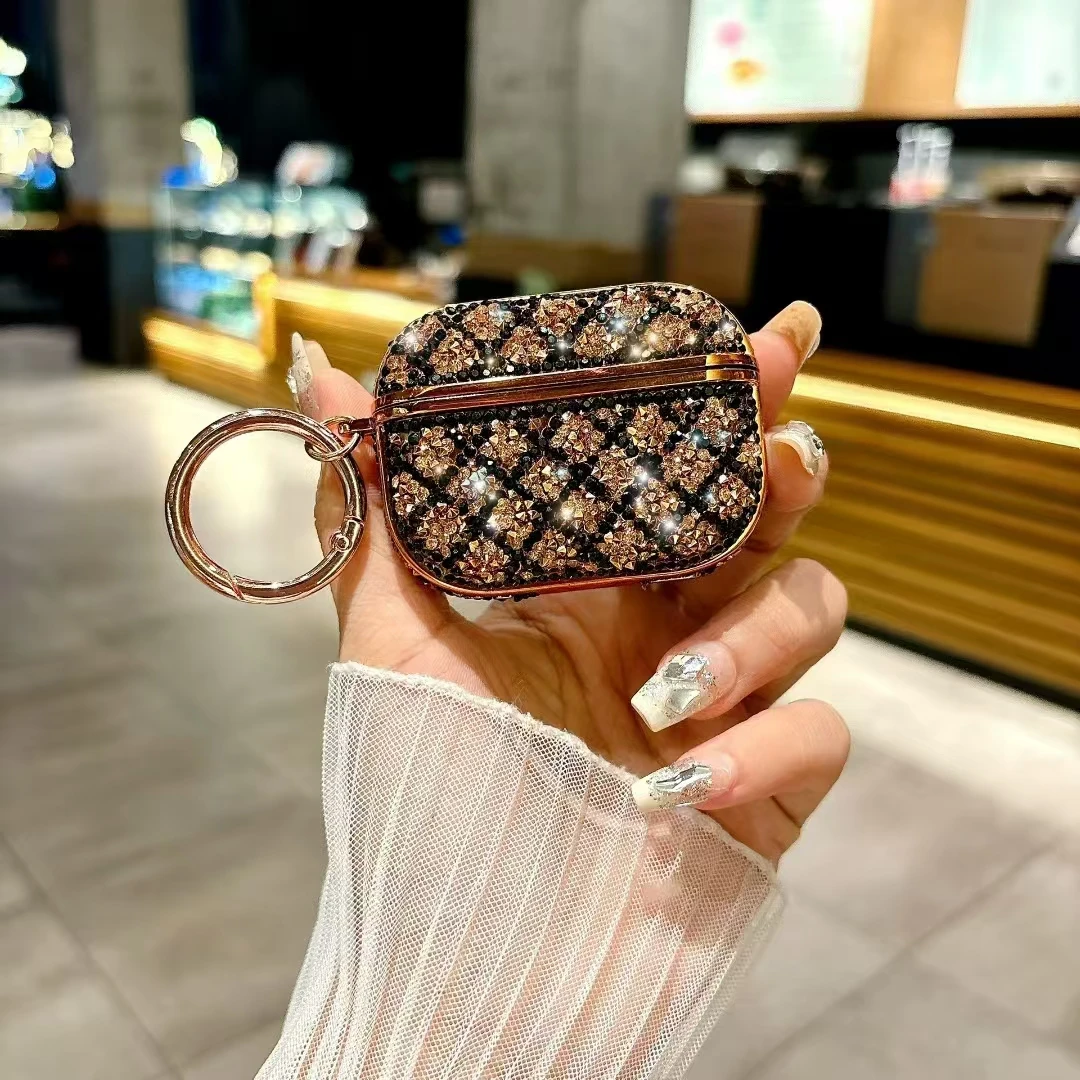 Deluxe Plated Sparkling Diamond Bluetooth Headphone Case with Keychain - Shockproof Earphone Cover