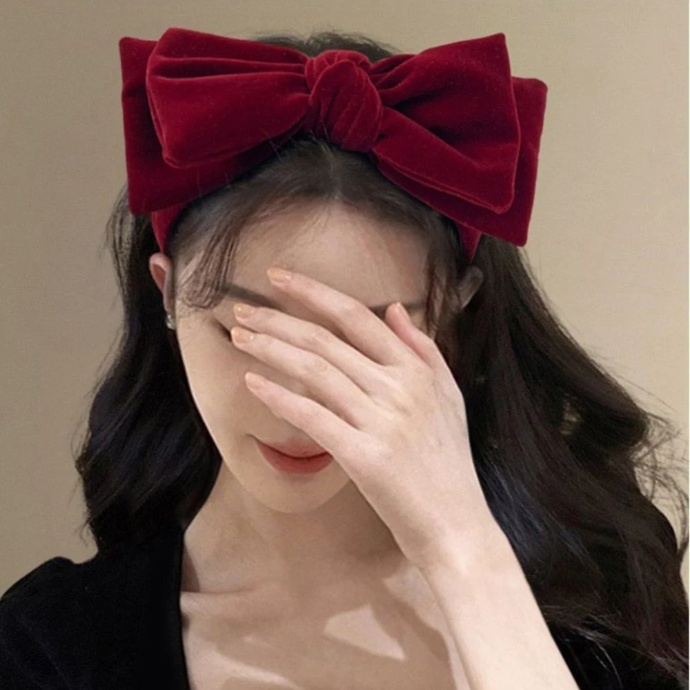 Elegant Wine Red Velvet Bow Headband - Retro Style Fashion Accessory