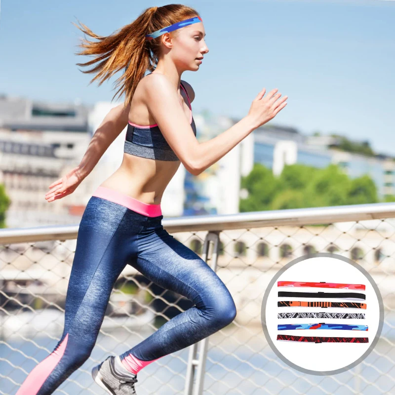 Candy Color Women Men Yoga Hair Bands Sports Headband Non-slip Running Elastic Rubber Sweatband Football Hair Accessories 6PCS sports headbands