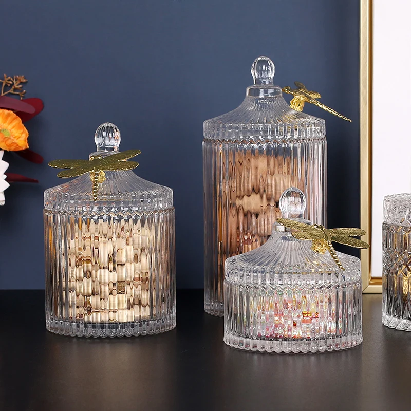 Golden Butterfly Dragonfly Crystal Glass Storage Jar Jewelry Box Sugar Bowl Household Aromatherapy Candle Bottle Glass Container 2
