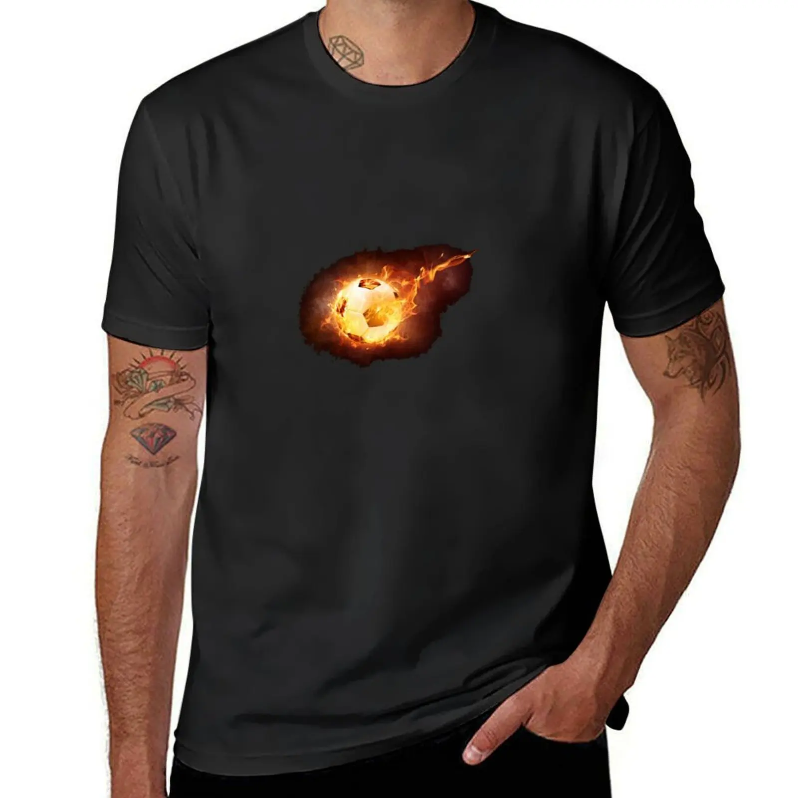 

Football in flames T-Shirt customizeds customs design your own anime korean fashion T-shirts for men cotton