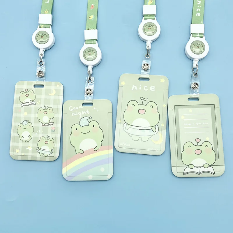 

Green Cartoon Rainbow Frog Card Holder Campus Student Badge Work Access Card ABS Plastic Anti-lost telescopic lanyard Card Cover