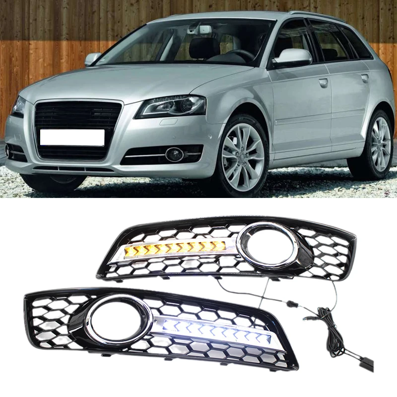 

2pcs Car Fog Light Cover For Audi A3 8P RS3 2007-2012 Sports With LED Daytime Running Lights Grille Under The Fog Light Frame