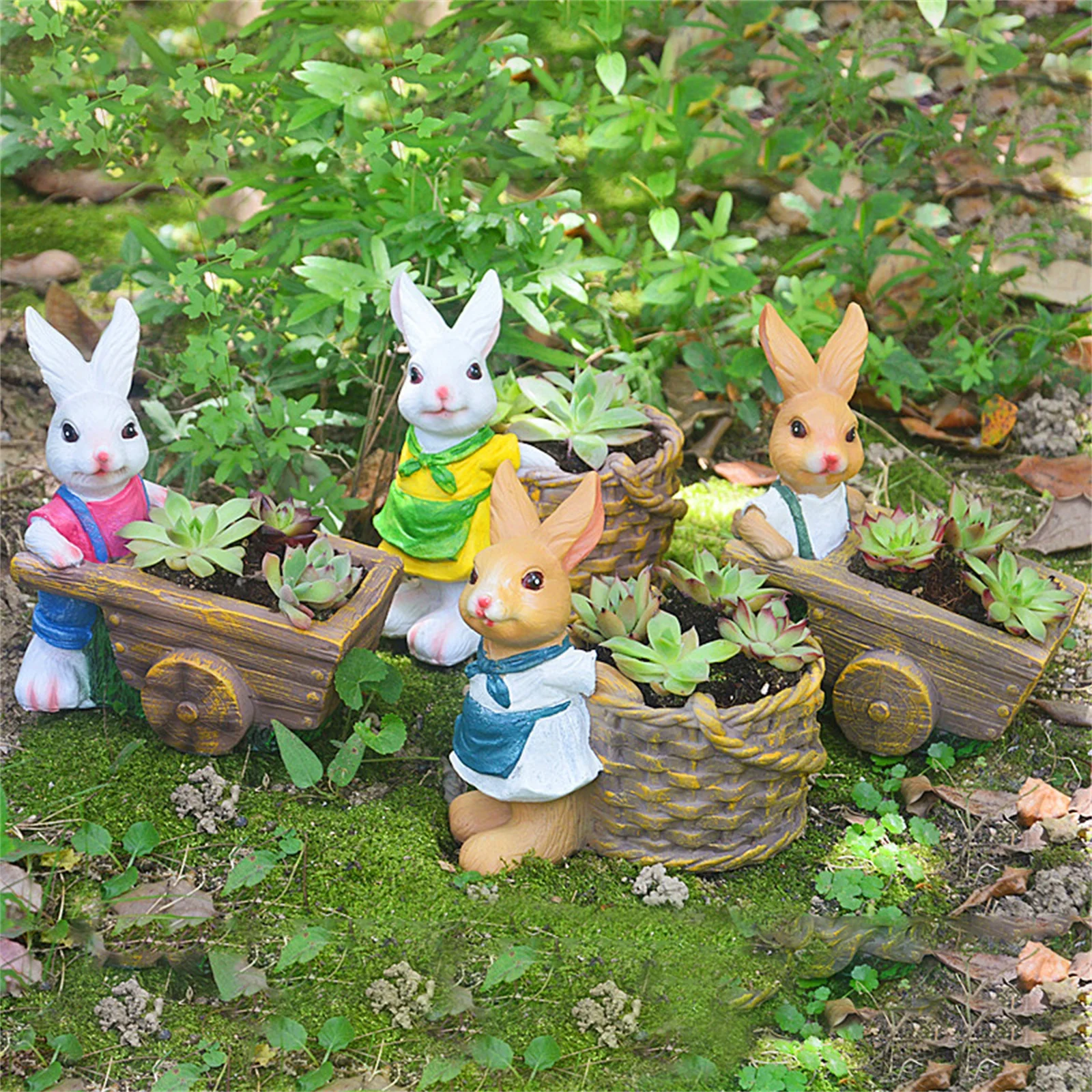 

Cute Cartoon Rabbit Flowerpot Bunny Succulent Planter Garden Pots Animal Resin Plants Pot Easter Gift for Home Office Desk Decor